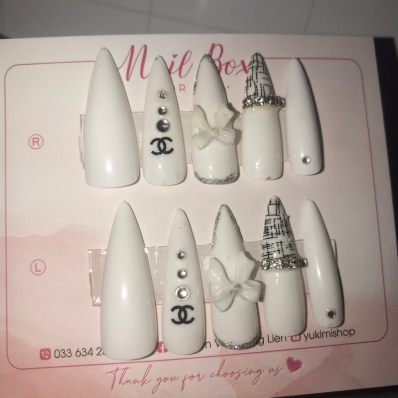 Nail box thiết kế móng tay giả cô dâu đính đá đính nơ