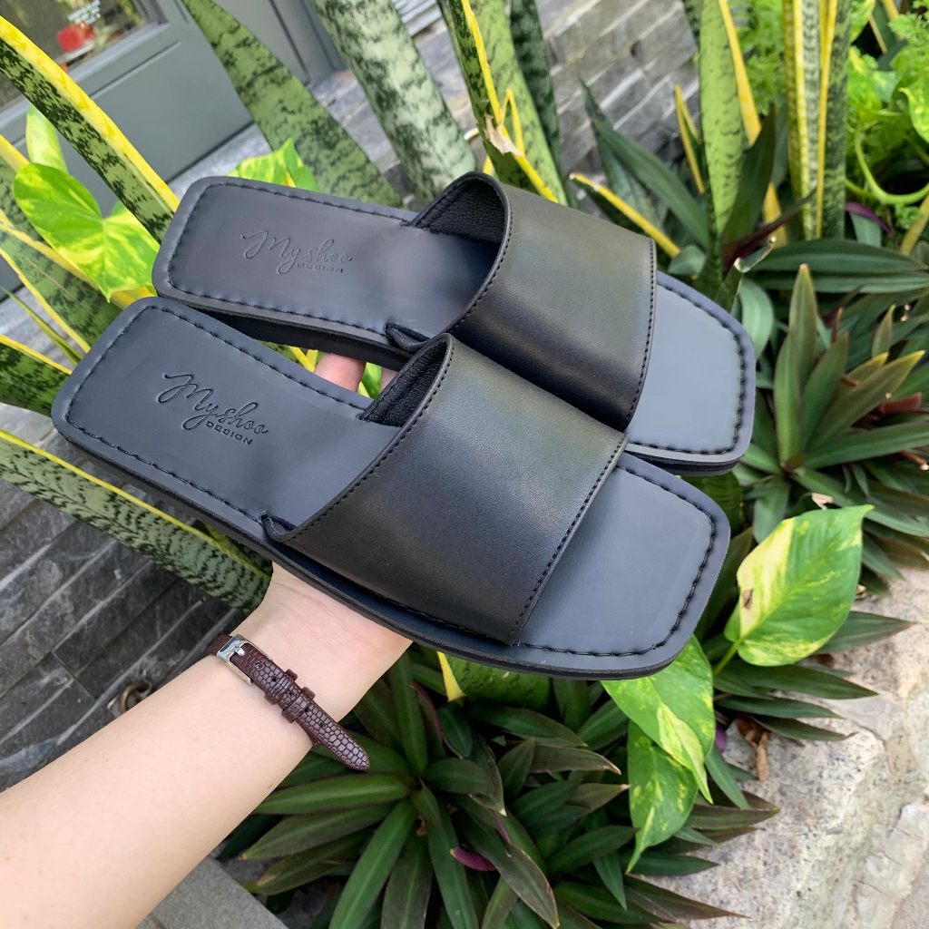 Dép Nam, Nữ M15 Đế Khâu Mũi Vuông Basic 3 Màu Trắng, Đen, Cam Đi Biển Size 34-42