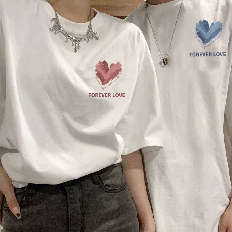 Bộ Đồ đôi nam nữ cùng người yêu  trái tim mùa hè đi biển A107 couple love áo thun phông tay lỡ và áo croptop baby tee