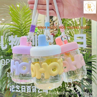 Bình đựng nước, bình nước thủy tinh,bình đựng nước hoho dung tích 350ml có quai xách và ngăn pha detox boki house