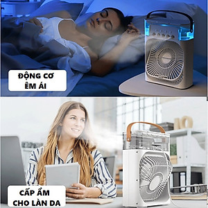 Quạt Điều Hòa Hơi Nước Mini, Quạt Phun Sương Tạo Ẩm 3 Chế Độ Gió Tích Hợp Đèn Led Dung Tích Bình Chứa Nước 600Ml