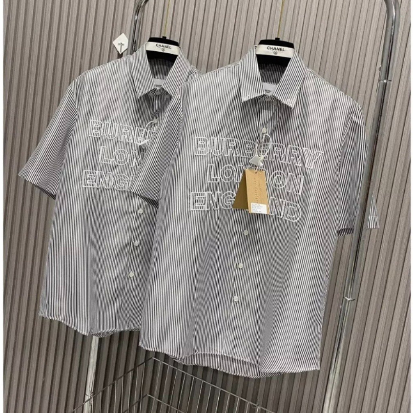 Áo Sơ Mi BURBERRY LONDON ENGLAND Kẻ Xám Vải Cotton Lụa Cao Cấp