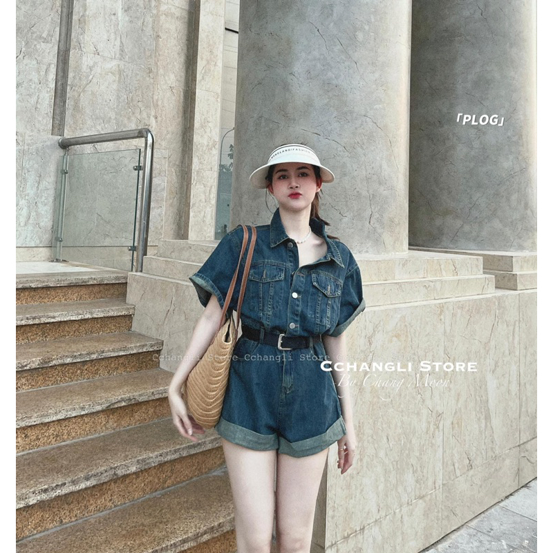 SET BỘ JUM JEAN DENIM DÁNG QUẦN GẤP GẤU CỘC TAY CỔ BẺ CHẤT BÒ MỀM.