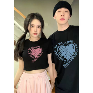 Áo cặp đôi trái tim mùa hè nam nữ local brand  dáng ngắn baby tee thun phông cotton cùng croptop [A110]