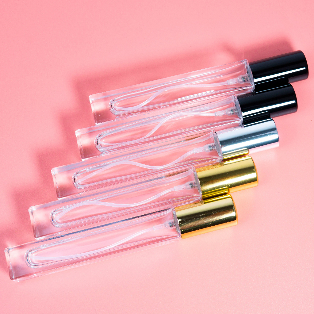 Chai lọ chiết nước hoa thủy tinh vuông, dài, vỏ rất dày dung tích 10ml dạng xịt phun sương.