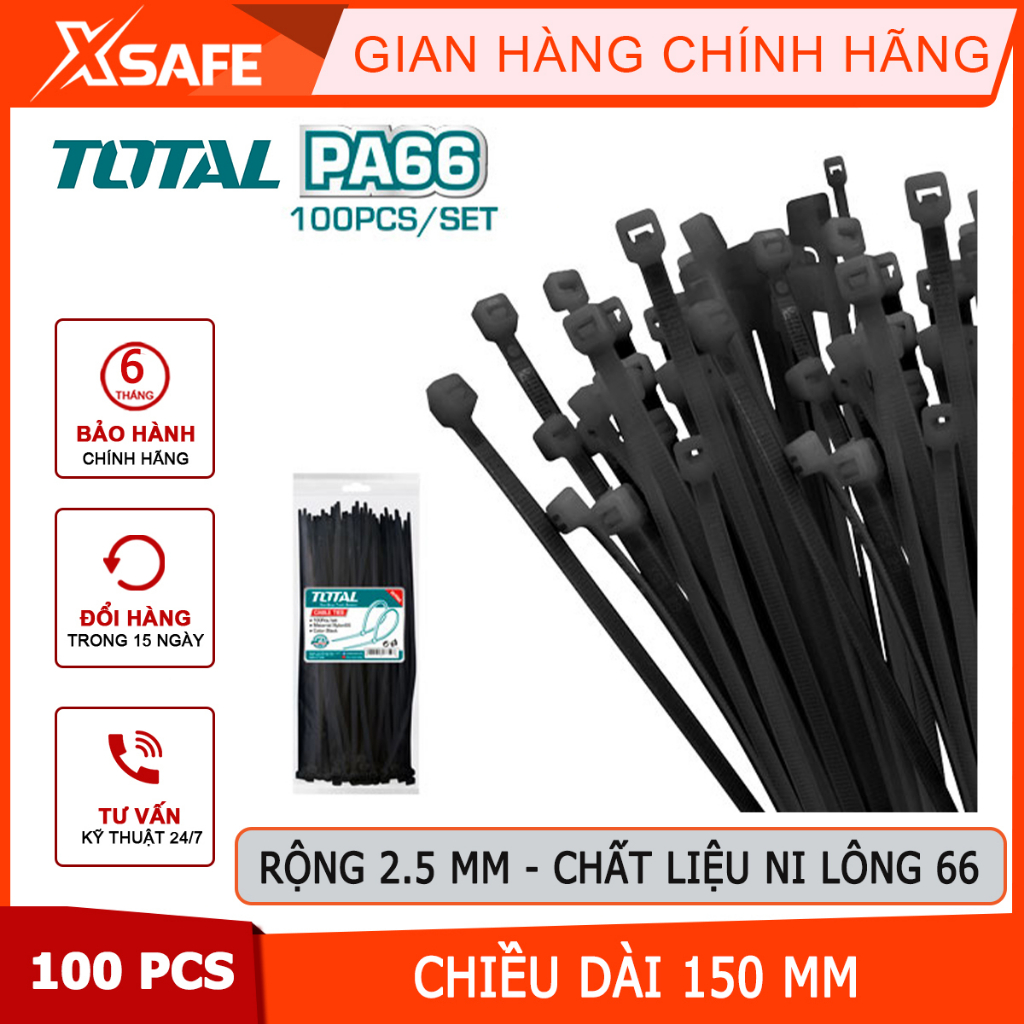 Bộ 100 dây rút nhựa đen 150x2.5mm TOTAL THTCTB15025 Chính hãng