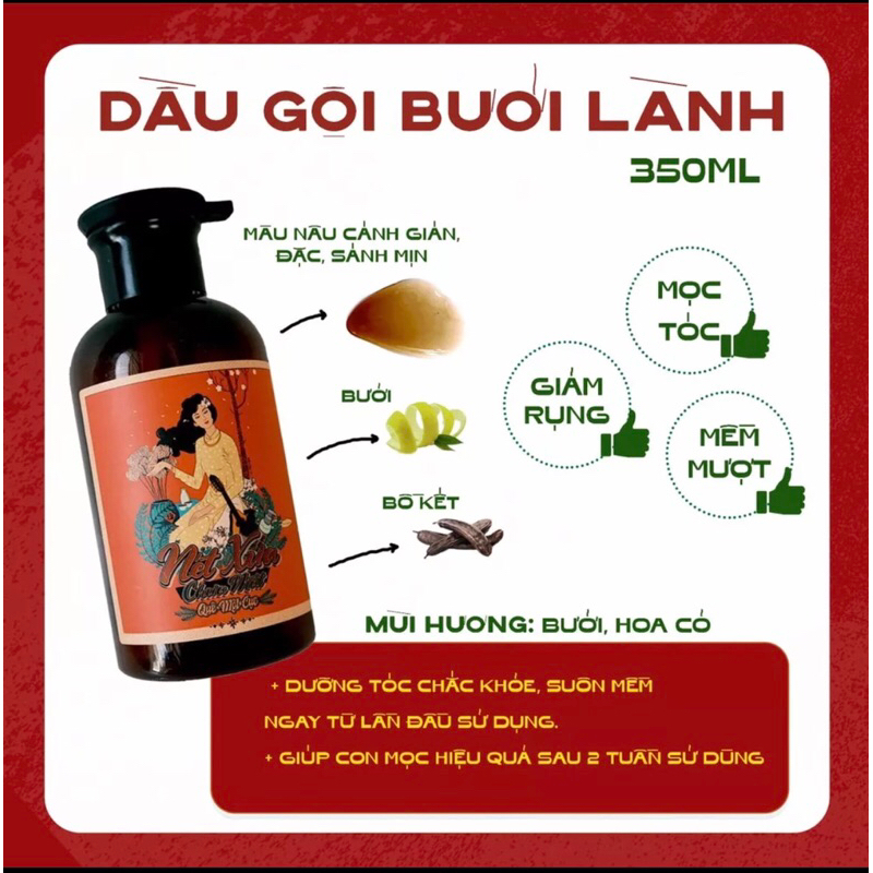 Dầu gội bưởi thiên nhiên lành tính Quê Một Cục ngăn rụng tóc, sạch gàu 350ml
