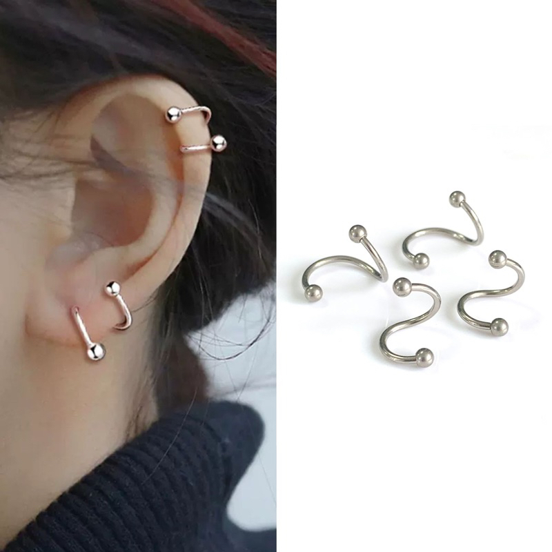 [ 1 Chiếc ] Khuyên Xoắn Giả 2 Lỗ Unisex Cá Tính Bằng Thép Y Tế Không Rỉ