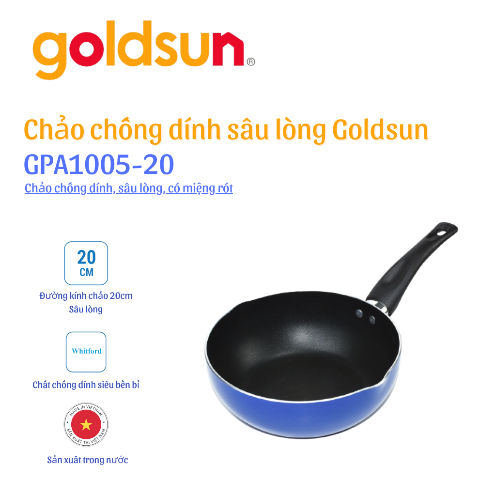 Chảo chống dính sâu lòng Goldsun GPA1005-20 20cm Hàng chính hãng