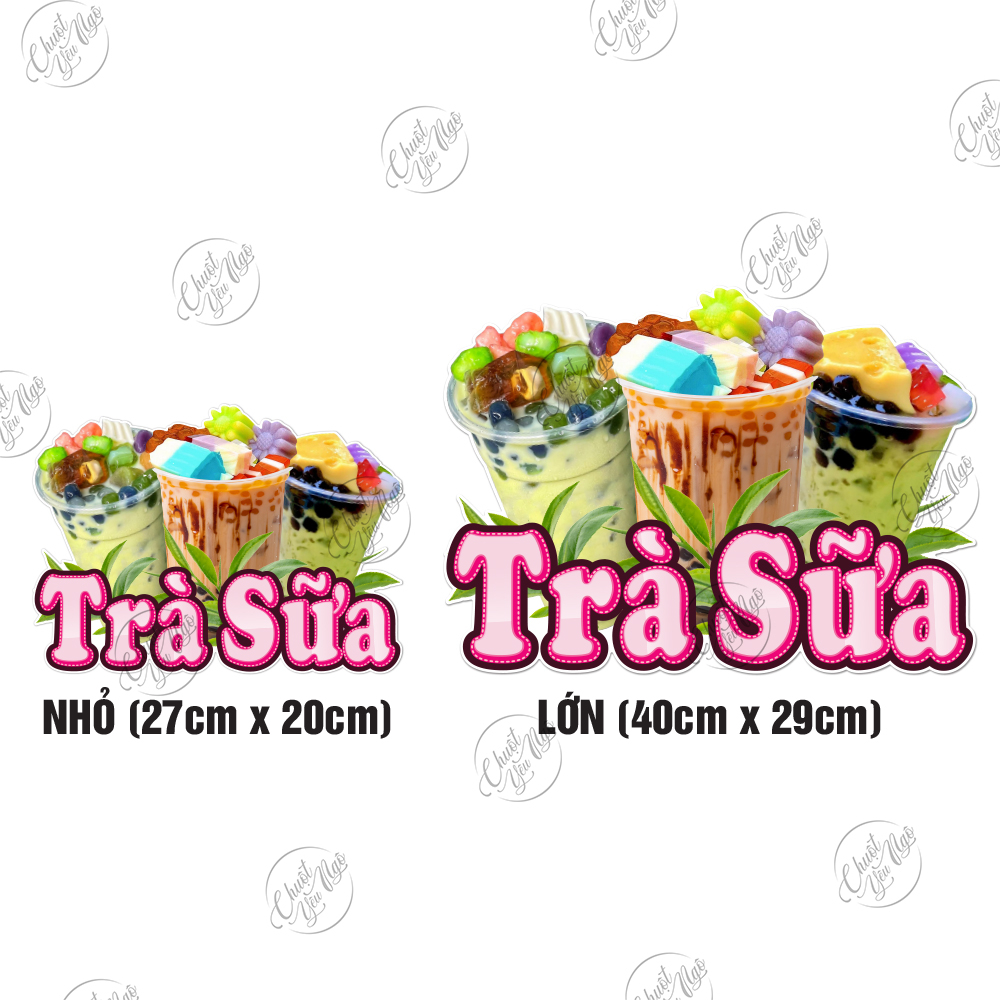 Hình dán trang trí quán xe trà sữa ly trà sữa chất liệu decal nhựa chống thấm nước