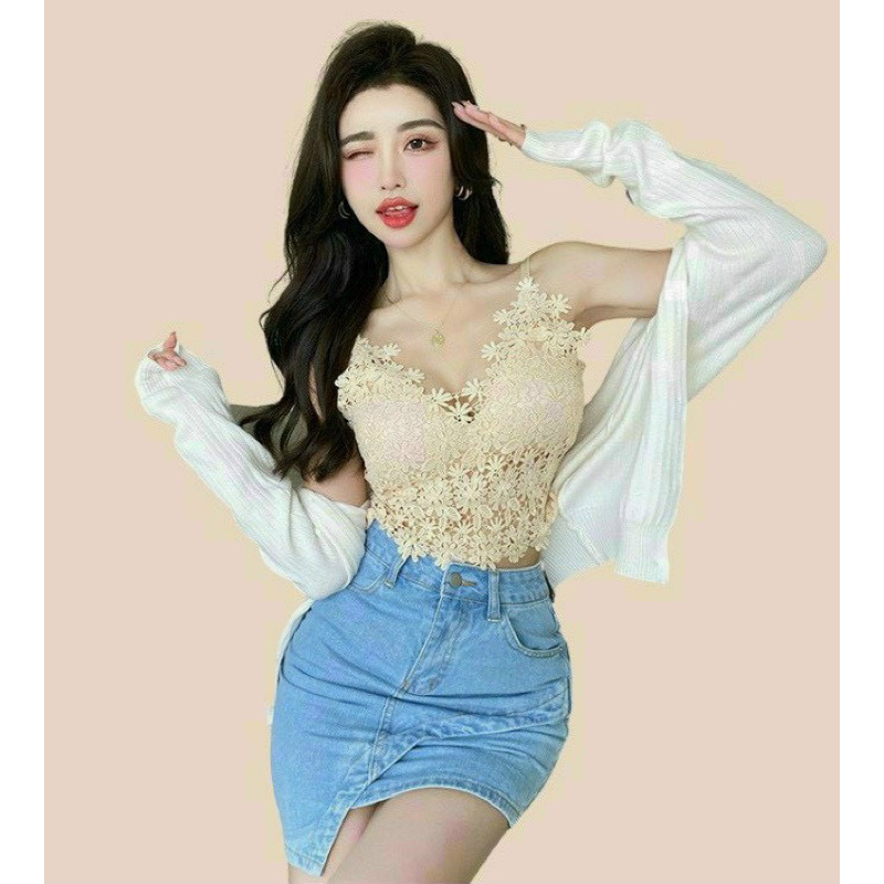 ÁO BRA REN HOA CÚC DÂY PHỐI REN CÓ MÚT NGỰC HÀNG QC CAO CẤP HÀNG ĐẸP 100%