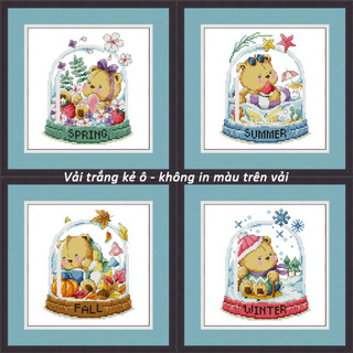 Tranh thêu chữ thập không in màu trên vải gấu 4 mùa (18 x 21 cm)