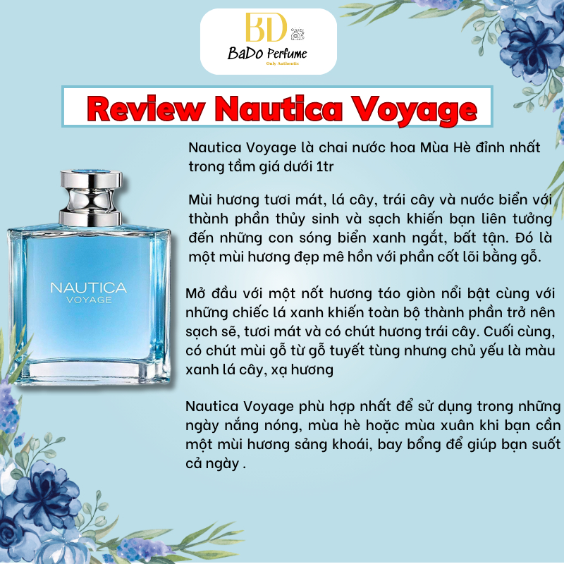 Nước hoa Nautica Voyage EDT 10ml, 5ml, 2ml Nam Tính, Mát Mẻ, càng nóng dùng càng mát BaDo Perfume