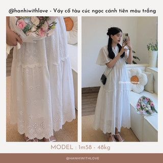 @hanhiwithlove - Váy cổ tàu cúc ngọc cánh tiên màu trắng