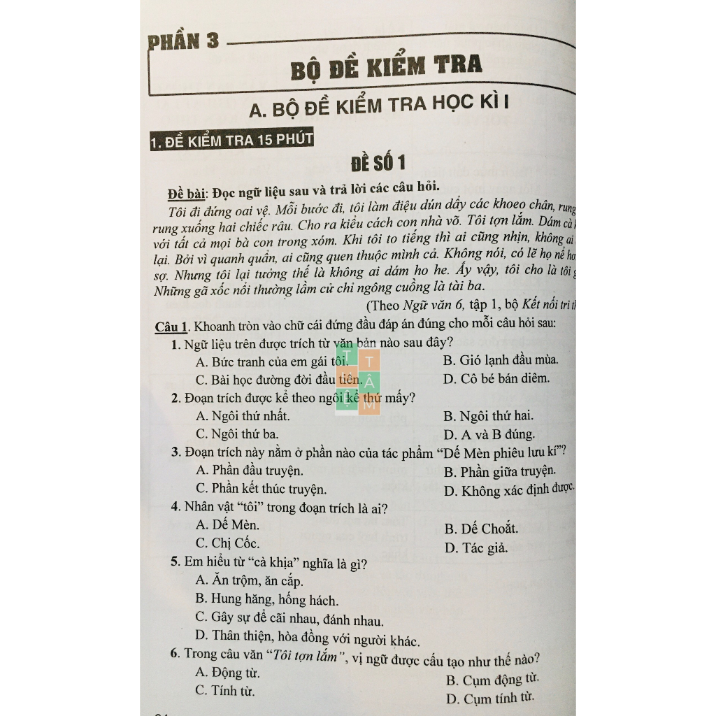 Sách - Đề kiểm tra Ngữ Văn 6 (15 phút, giữa kì, cuối kì)