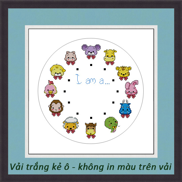 Tranh thêu chữ thập không in trên vải - 12 con giáp DH006