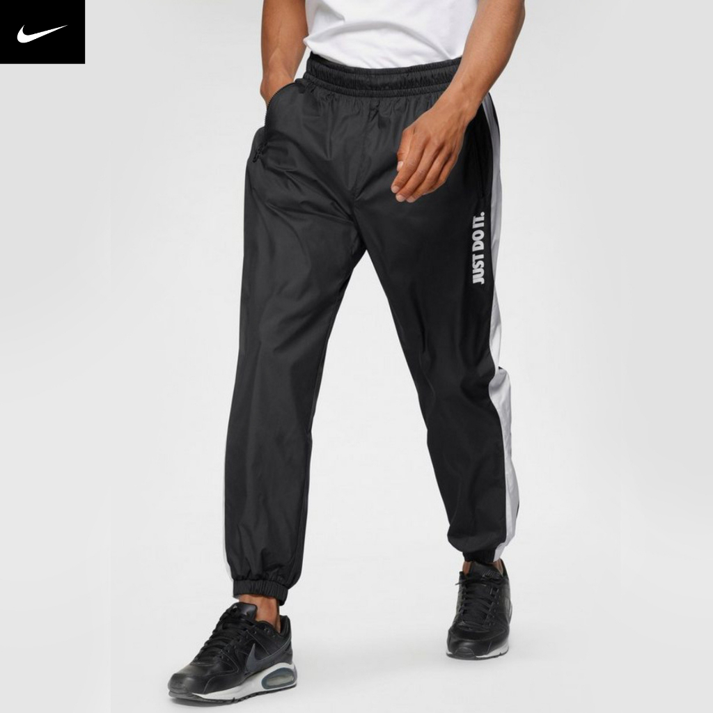 Quần dài thể thao nam nữ N.ike NSW Just Do It Woven Pants - Đen x Trắng