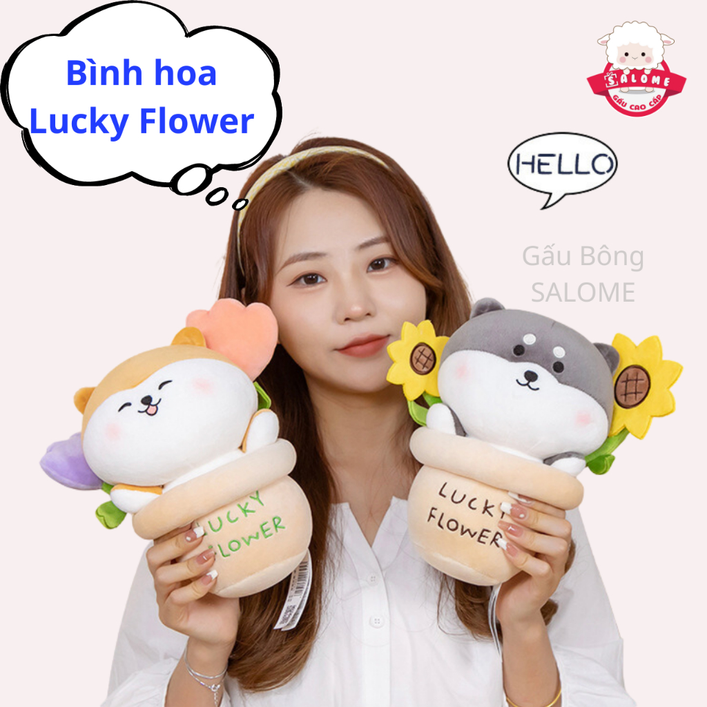 Gấu Bông Bình Hoa Chúc May Mắn LUCKY FLOWER Chó Husky, Shiba, Gấu Trắng 20cm 69k SALOME -  Qùa Tặng Trang Trí Cute