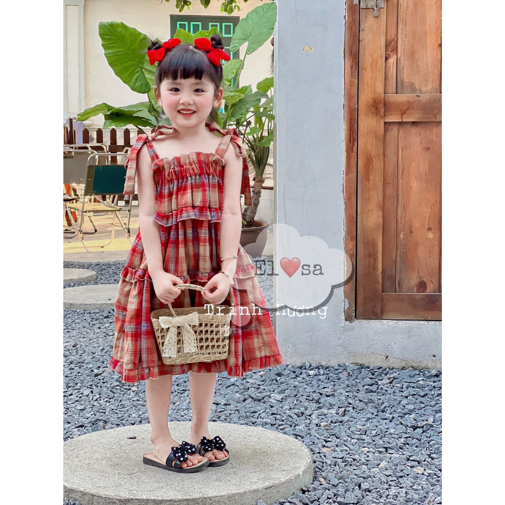 Đầm bé gái - Đầm Kẻ Caro tầng Basic xinh xắn cho bé 10-35Kg