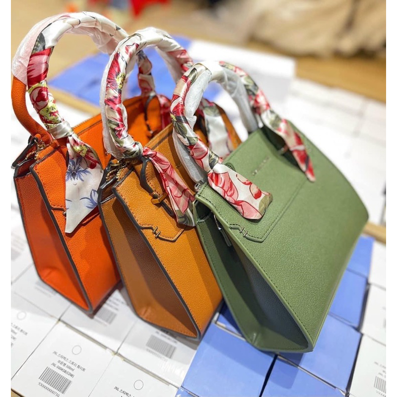 -Túi xách tay mini  CnK top handle bag--tone cam xanh phối khăn tay cầm