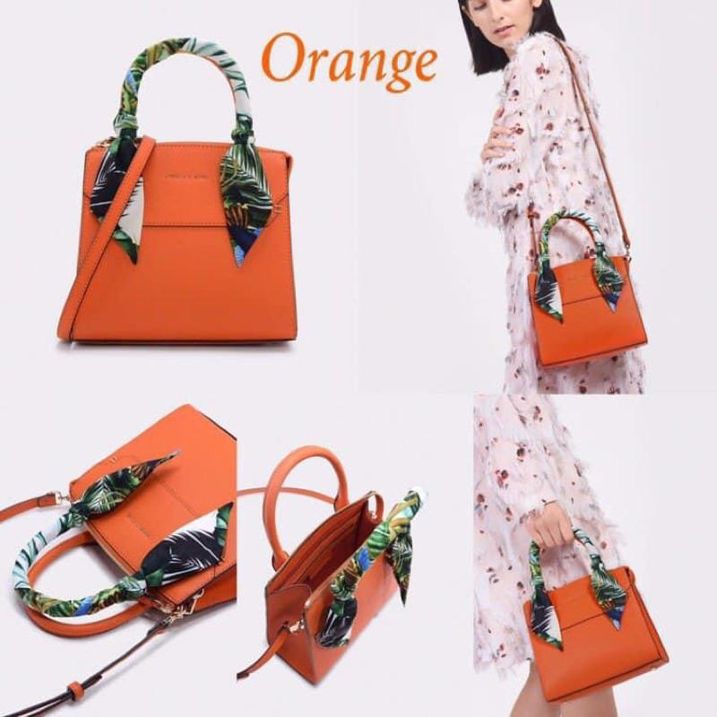 -Túi xách tay mini  CnK top handle bag--tone cam xanh phối khăn tay cầm