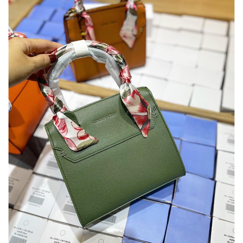 -Túi xách tay mini  CnK top handle bag--tone cam xanh phối khăn tay cầm