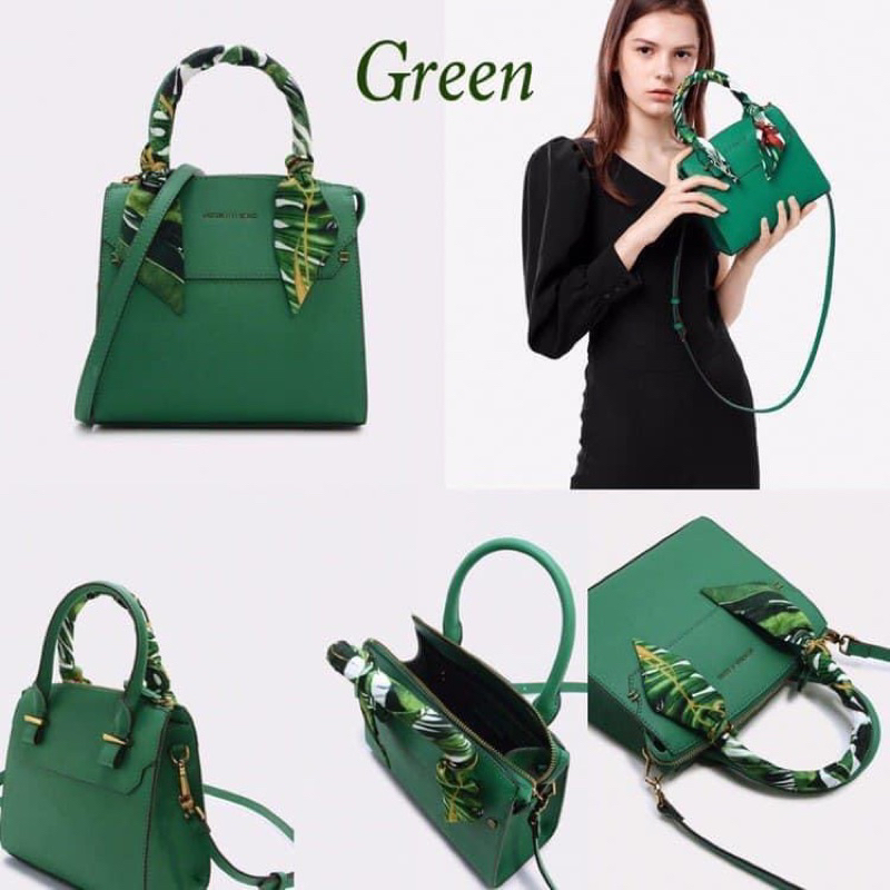 -Túi xách tay mini  CnK top handle bag--tone cam xanh phối khăn tay cầm