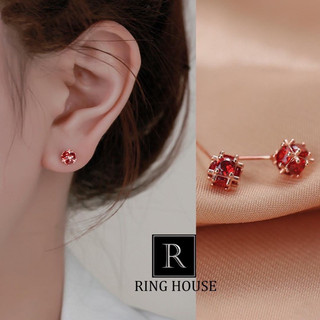 Bông Tai Khuyên Tai Nữ Hạt Châu Trắng Đỏ