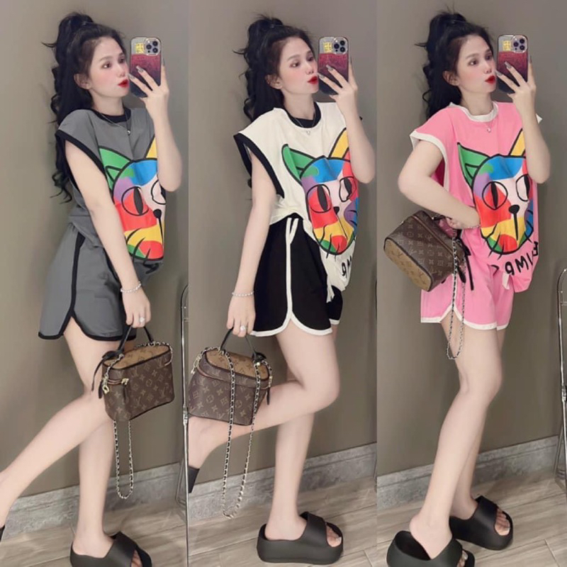 Set bộ thun mèo viền áo sát nách quần đùi