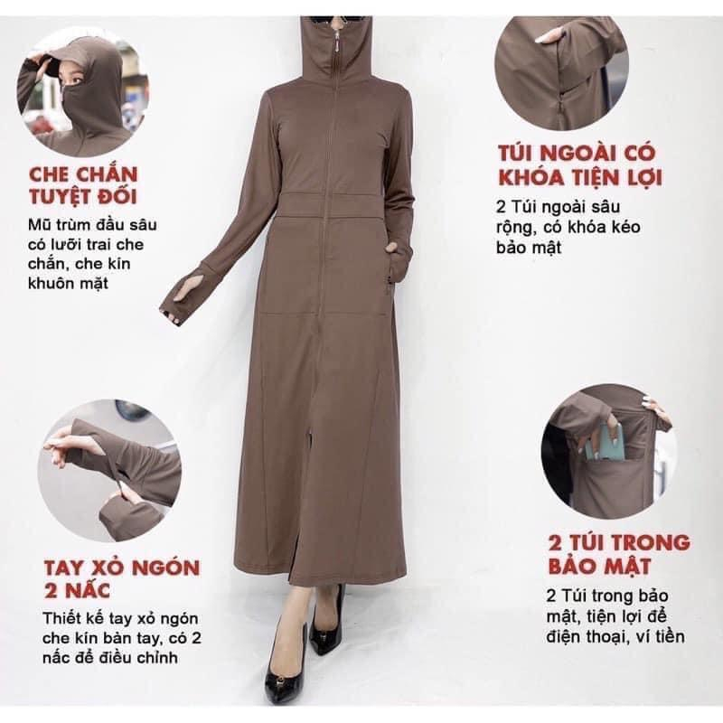 ÁO chống nắng toàn thân dáng dài Nữ 2 lớp . có lưới tản nhiệt . chống tia UV . mũ vành to. nhẹ thoáng mát co dãn 4 chiều | BigBuy360 - bigbuy360.vn