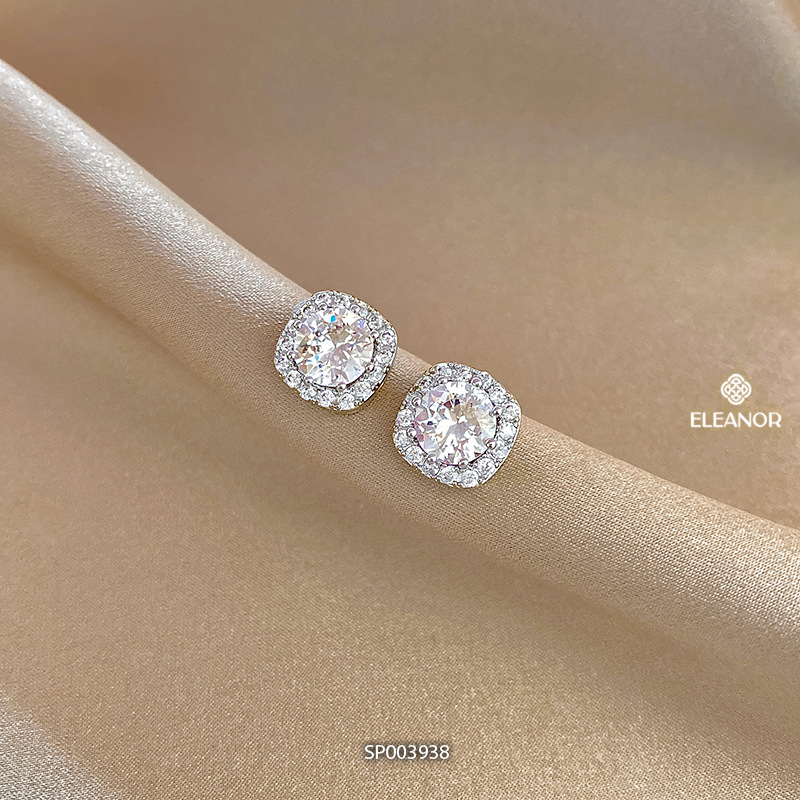 Bông tai nữ chuôi bạc Eleanor Accessories hình vuông đính đá lấp lánh phụ kiện trang sức 3938