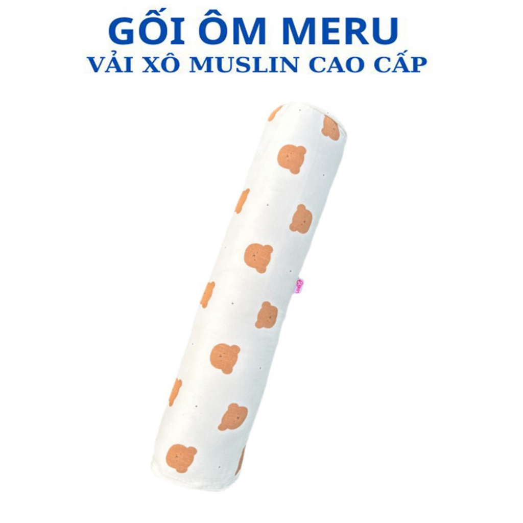 Gối ôm cho bé, gối ôm vải xô muslin, Gối ôm cho bé MERU muslin thấm hút thoáng khí an toàn họa tiết đáng yêu