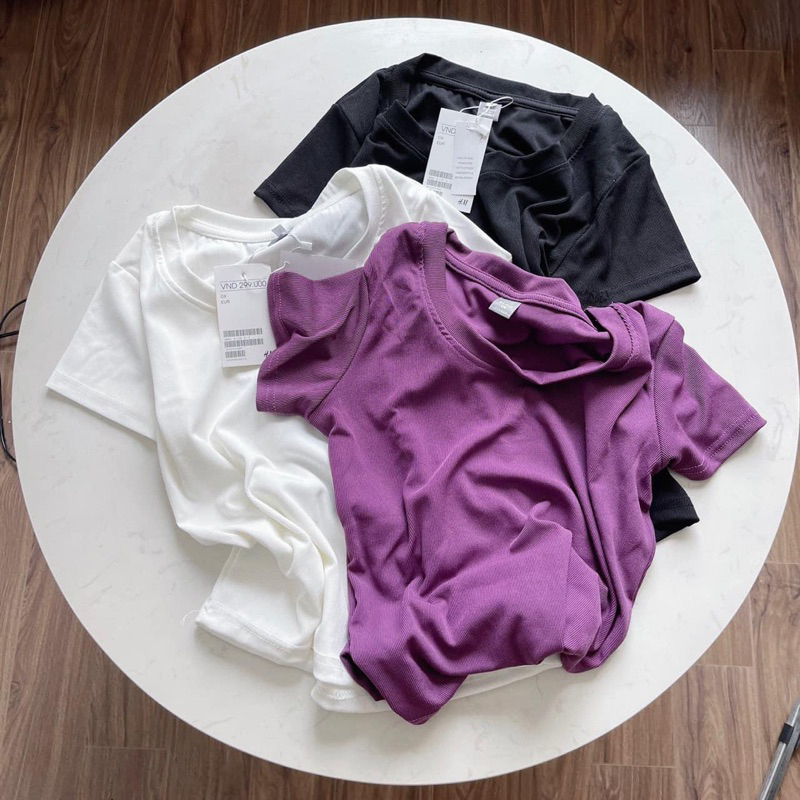 SET 3 ÁO TĂM CỘC TAY HM ĐEN TRẮNG TÍM