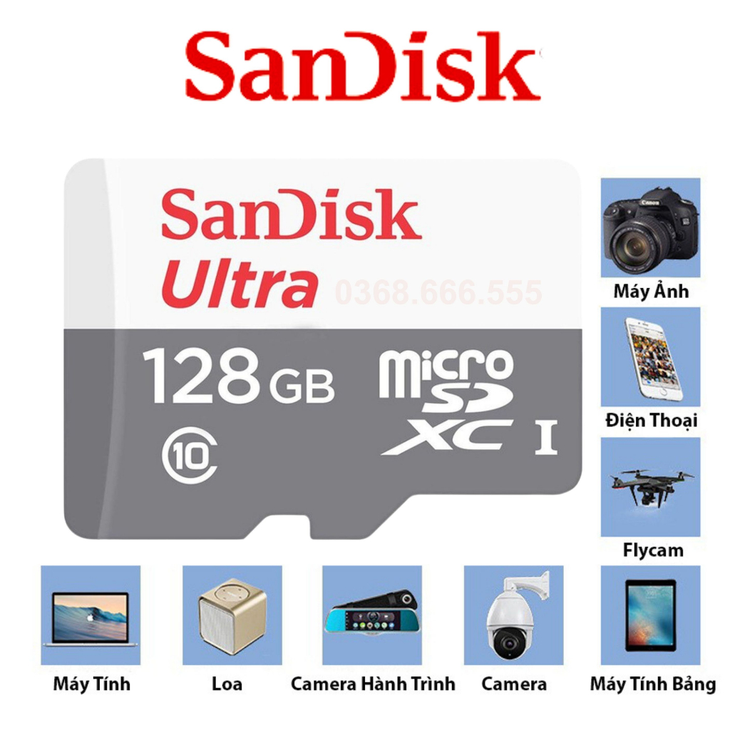 Thẻ nhớ sandisk 128GB /64GB /32Gb/16GB/8GB dùng đa thiết bị - Thẻ nhớ tốc độ cao Class 10 Ultra 667x 100MB/s -BH 5 năm