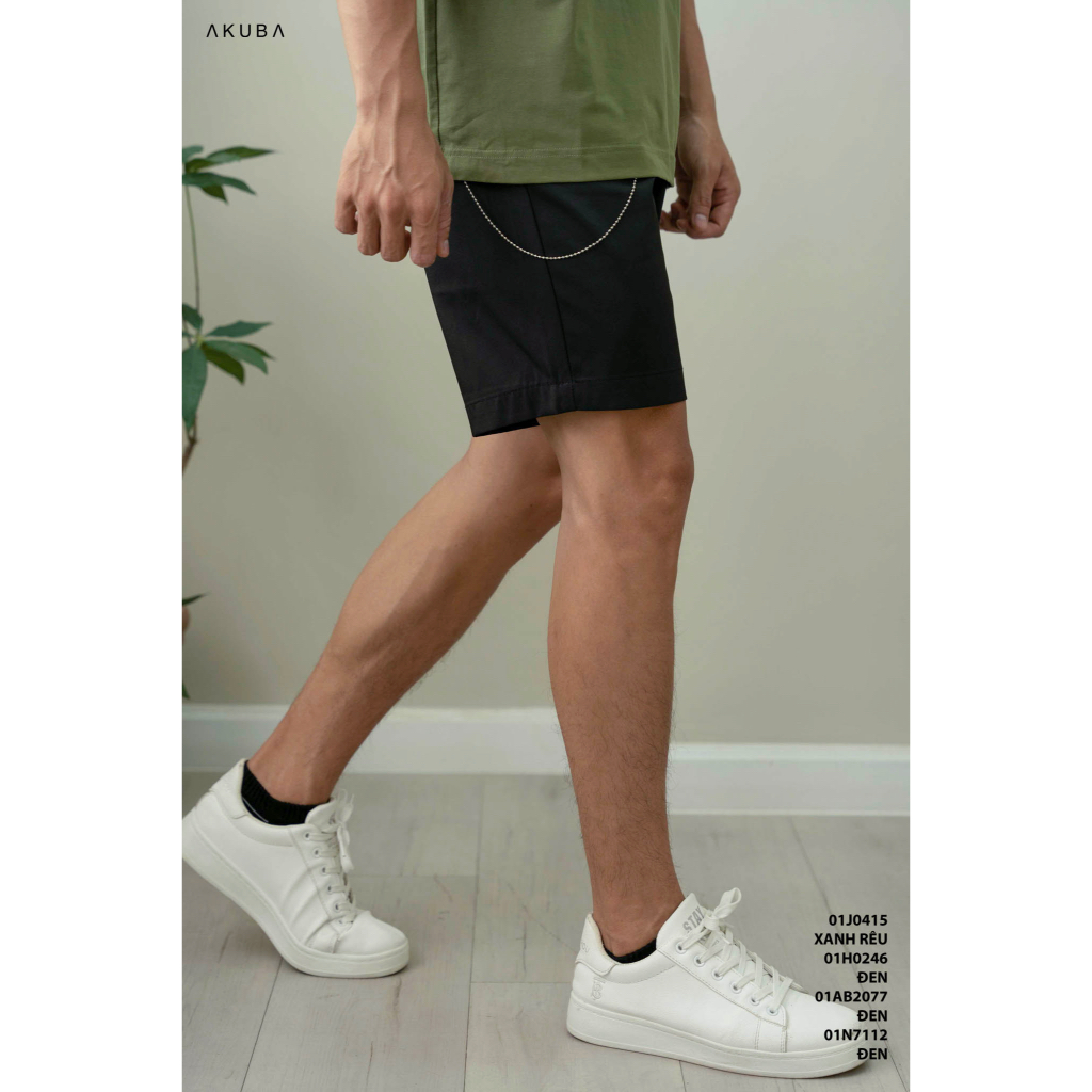 [TRỢ GIÁ] Quần short kaki nam trơn co giãn AKUBA chất liệu denim, phong cách Hàn Quốc 01H0246