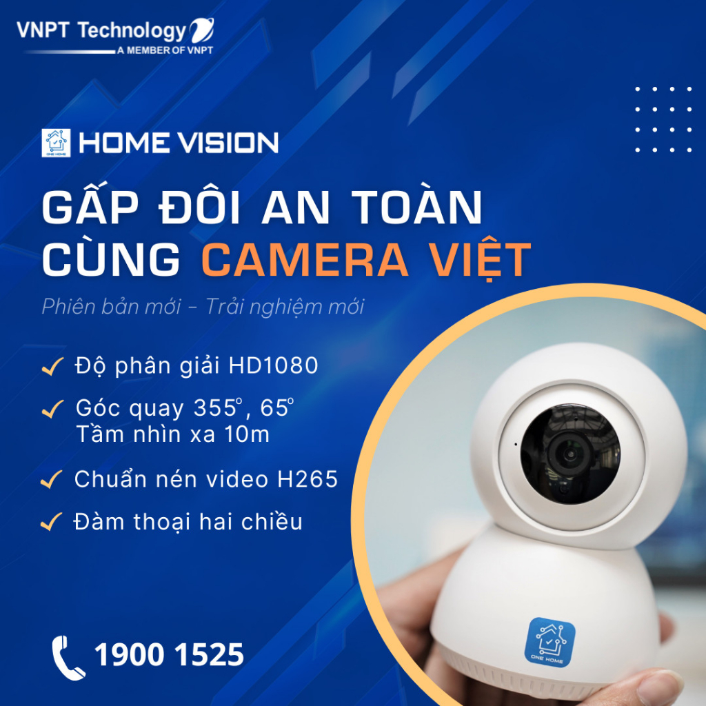 Camera IP Wifi VNPT Technology HVIP03 xoay 360 + thẻ 16Gb hàng Việt Nam Chất Lượng Cao