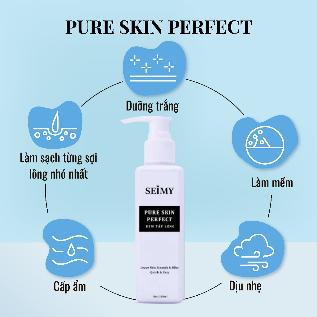 Combo Kem Tẩy Lông Seimy - Pure Skin Perfect sạch bất chấp mọi loại lông vĩnh viễn nhanh gọn chỉ 5 phút