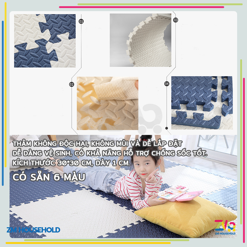 Thảm xốp lót sàn,Thảm xốp eva 30×30x1cm hàng chuẩn, đẹp,lắp ráp trải sàn cho bé,chống trơn trượt,thảm ghép lót sàn