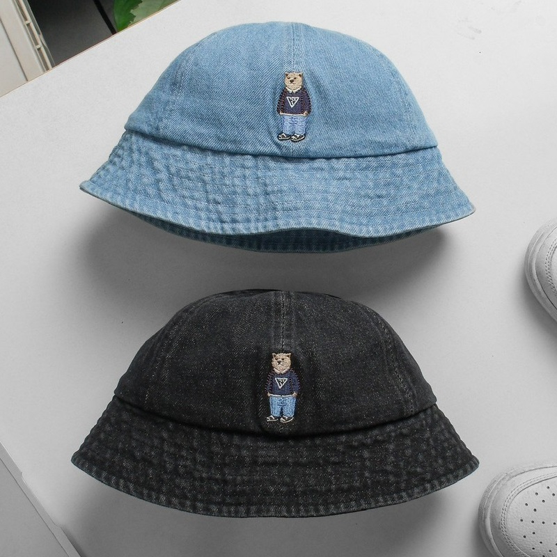 Mũ Bucket Jeans Meowist Cao Cấp, Mũ Nón Bucket Logo Gấu Form Unisex Colmeo
