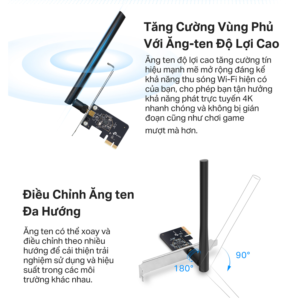 [Mã ELCL12 giảm 9% đơn 300K] Bộ Chuyển Đổi Wifi TP-Link Archer T2E PCIe Băng Tần Kép AC600