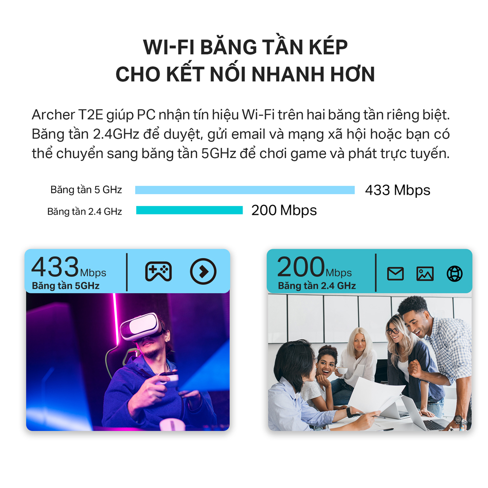 [Mã ELCL12 giảm 9% đơn 300K] Bộ Chuyển Đổi Wifi TP-Link Archer T2E PCIe Băng Tần Kép AC600