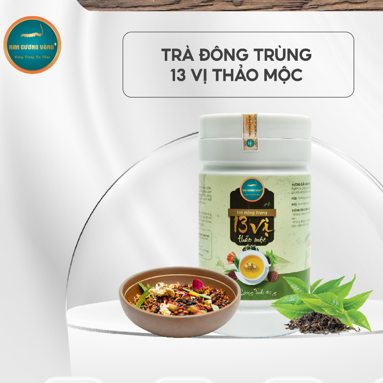 Trà Thảo Mộc Đông Trùng Hạ Thảo Gạo Lức Hoa Hồng 13 Vị  Kim Cương Vàng Hộp 450g