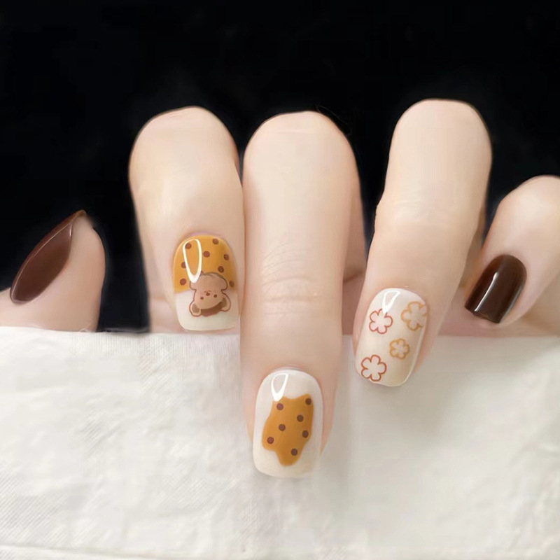 Bộ 24 móng tay giả hình con thỏ dễ thương, Mẫu nail ngắn vuông đơn giản, Nailbox, Nail xinh