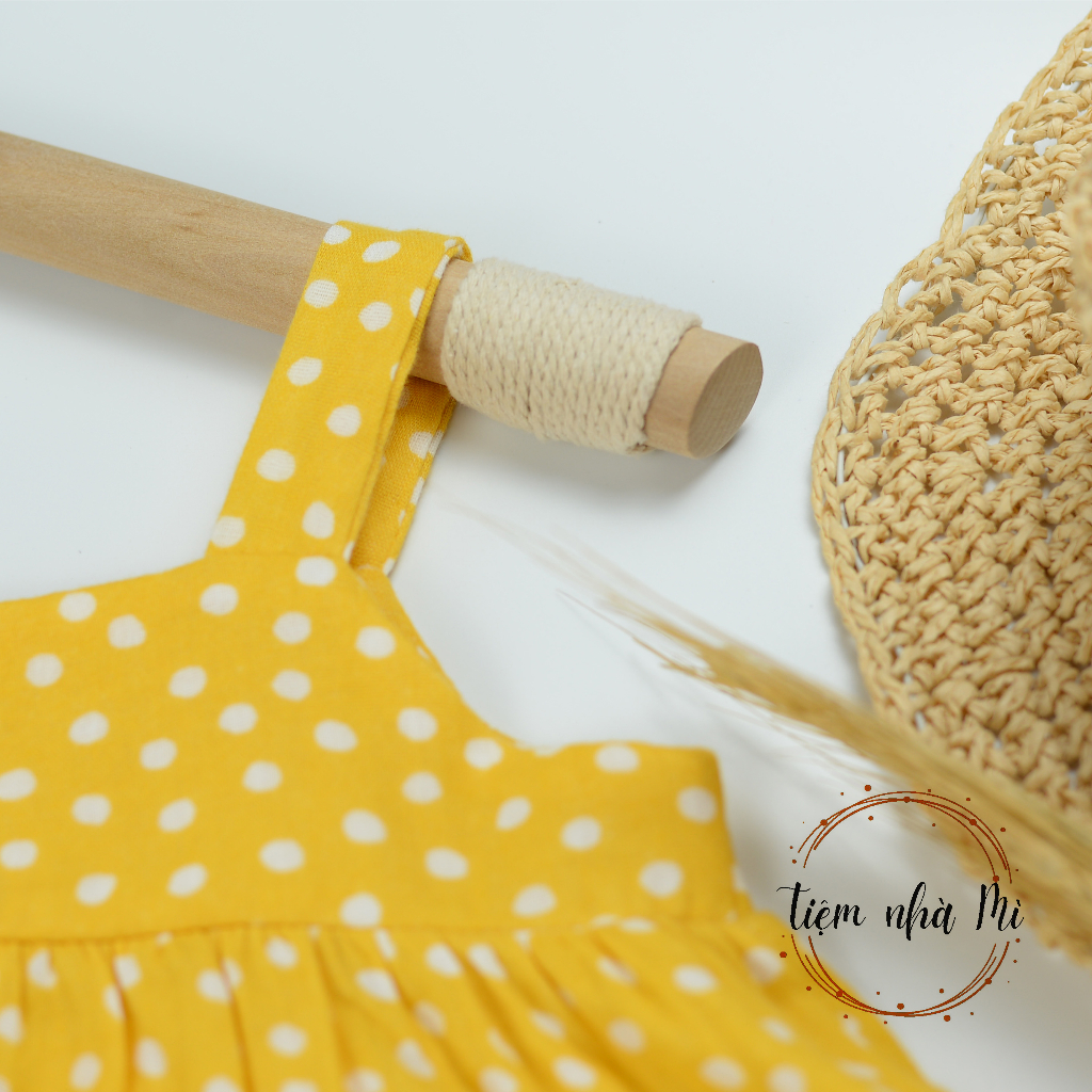 *Tiệm nhà Mì* Váy 2 dây bé gái dáng xòe họa tiết chấm bi siêu xinh chất vải xô Muslin mềm mát