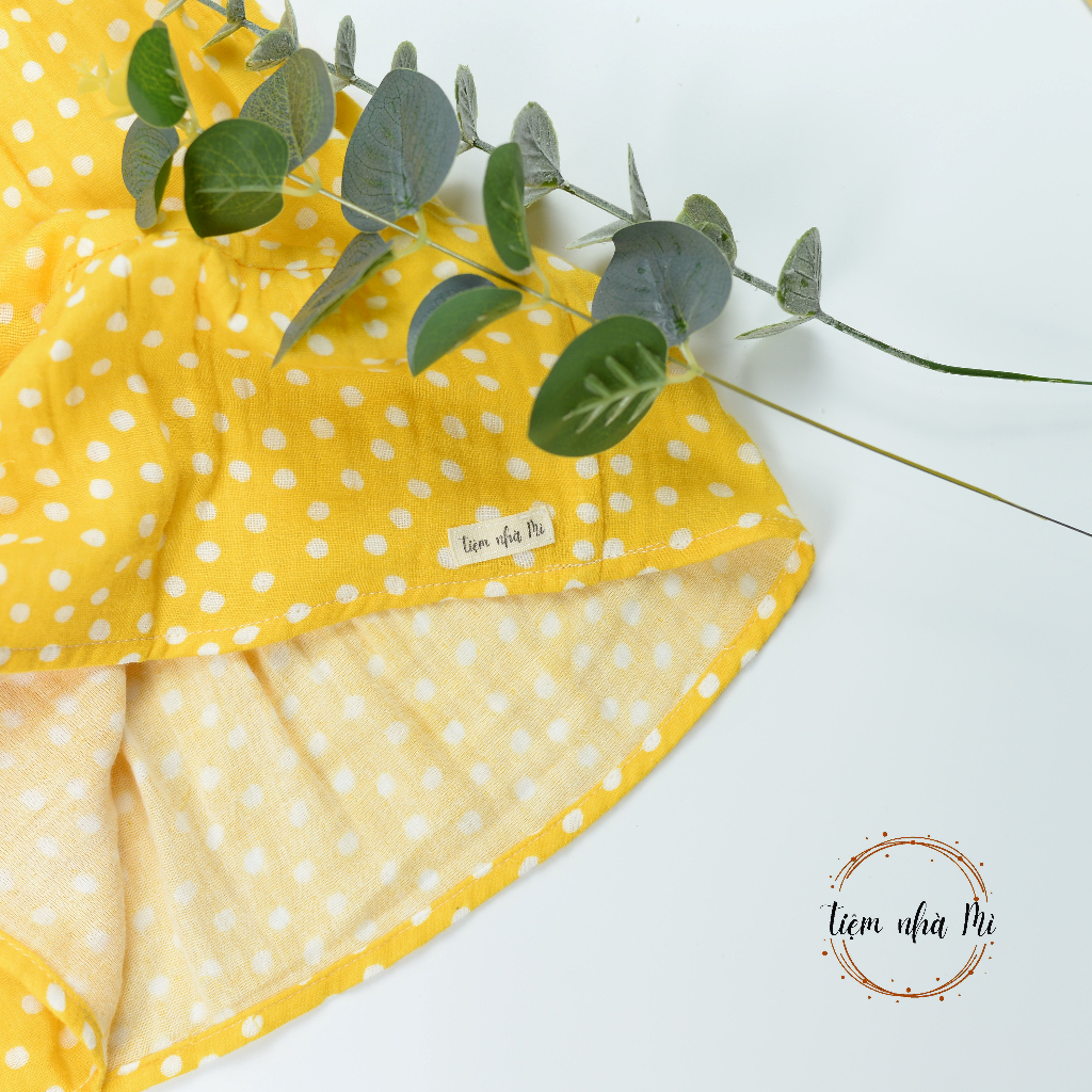 *Tiệm nhà Mì* Váy 2 dây bé gái dáng xòe họa tiết chấm bi siêu xinh chất vải xô Muslin mềm mát
