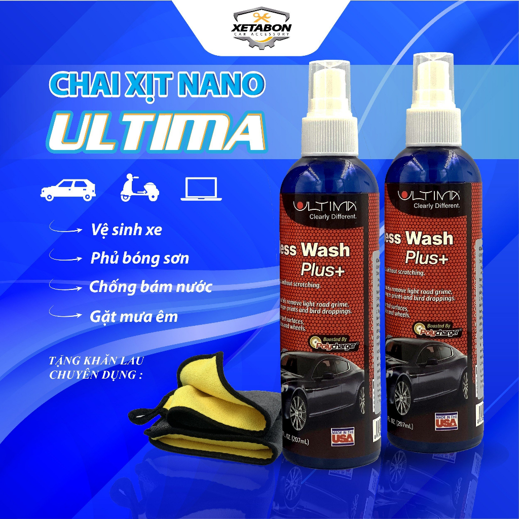 Chai xịt nano dẻo Ultima [650ml] Vệ sinh + Phủ bóng, Chống bám nước cho ô tô. Số 1 ở Mĩ