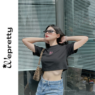 Áo croptop nữ form rộng chất thun gân dày dặn thêu logo W Wepretty Clothes