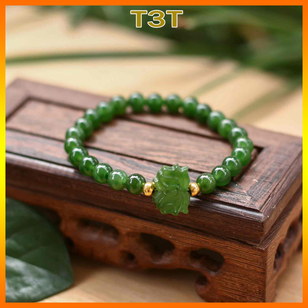 Vòng Tay Đá phong thuỷ màu xanh mix charm hoa bình an, Vòng Đá đeo tay nam nữ có size 8mm và 10mm - T3T