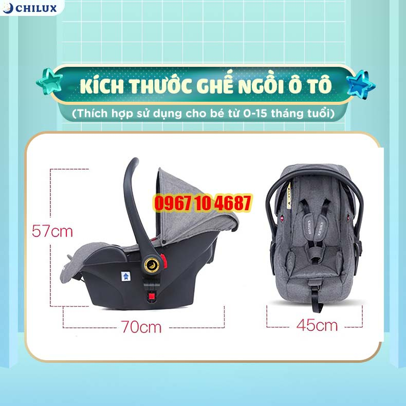 Ghế ngồi ô tô kiêm nôi xách tay cho bé CHILUX D23 - Nhỏ gọn tiện ích, bảo hành chính hãng 6 tháng