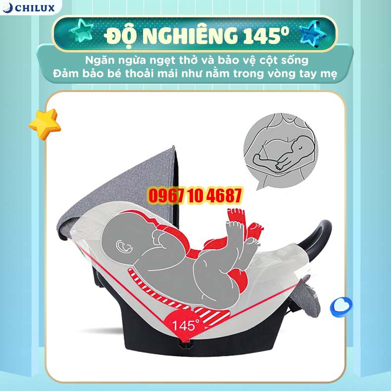 Ghế ngồi ô tô kiêm nôi xách tay cho bé CHILUX D23 - Nhỏ gọn tiện ích, bảo hành chính hãng 6 tháng